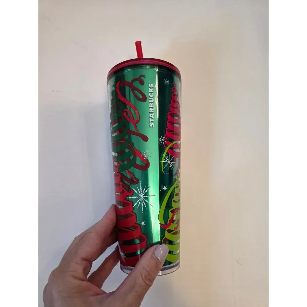 Starbucks Holiday 2023 Ribbon Trees Venti Cold Tumbler in Emerald Green Red Lid